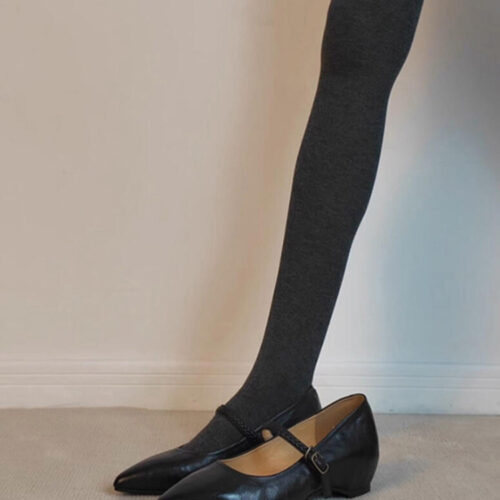 Steporae French Vintage Black Pointed Toe Mary Jane Heels for Women